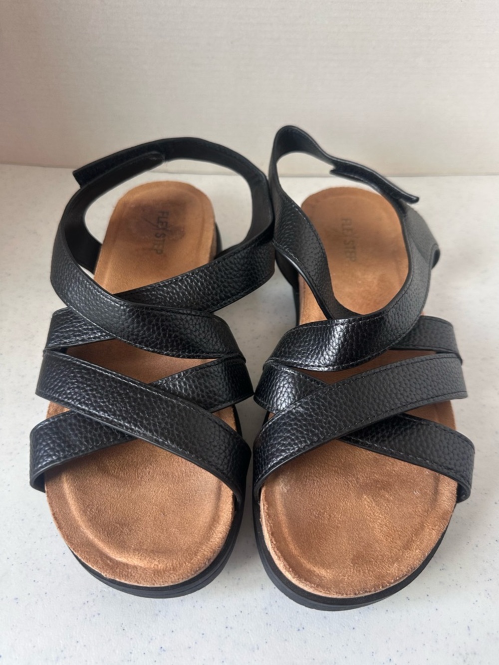 Flex Step Black Faux Leather Sandals Womens 8 M Strappy Sling Back